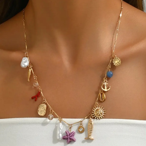 NEW Gold Charm Necklace with Nautical Accents - Picture 1 of 2